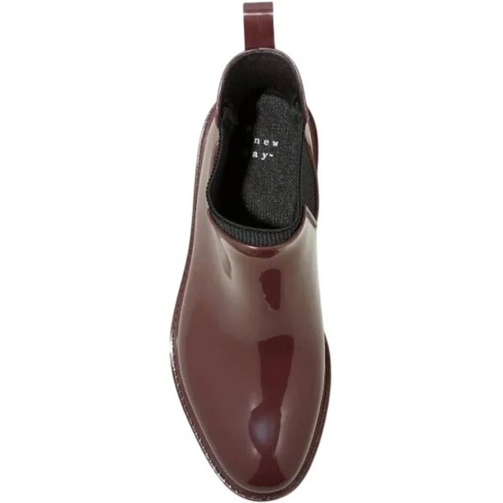 A New Day‎ Burgundy Ankle Camille Heeled Rain Boots NEW